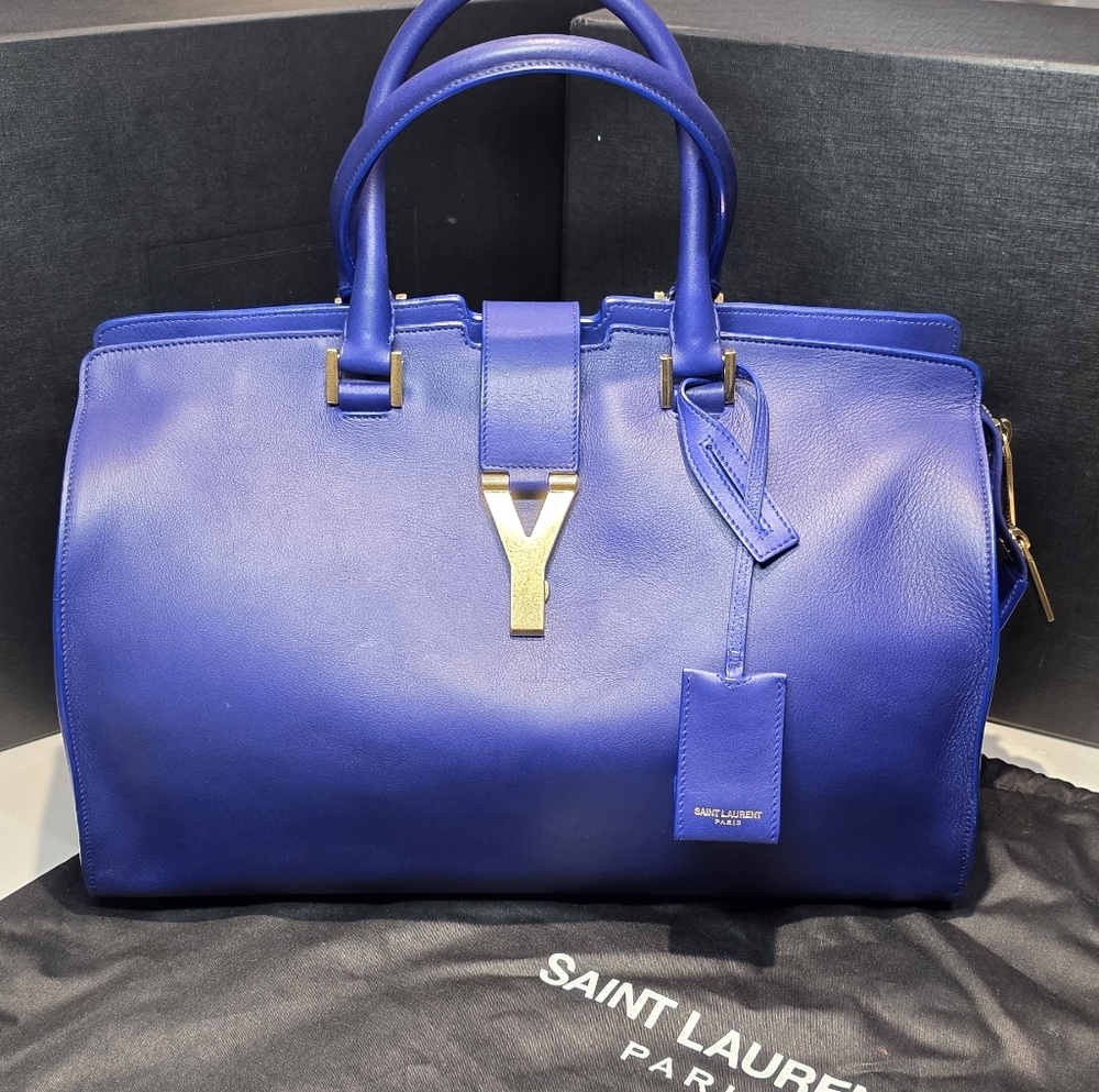 Saint Laurent Blue Leather Bag with Gold Accents